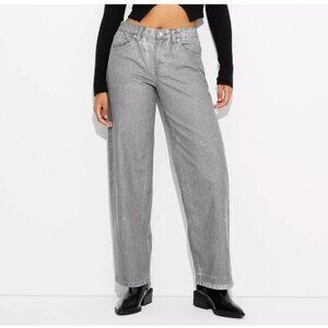 NWT Wild Fable Mid-Rise 90's Relaxed Straight Jeans in Dark Gray Metallic Size 4